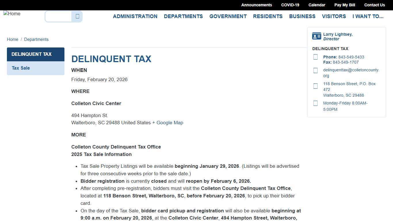 Delinquent Tax Colleton County, SC